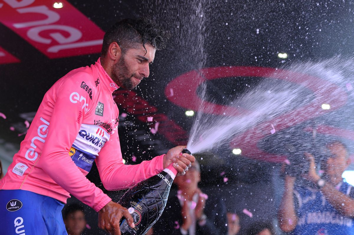Fernando Gaviria making the very most of his time on the podium