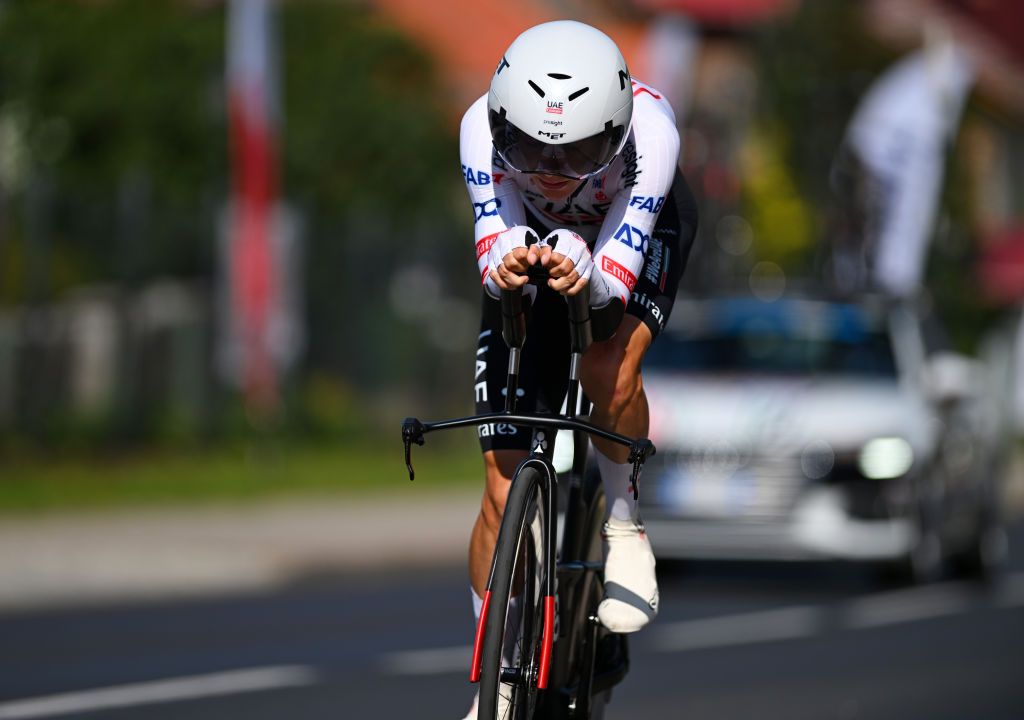 KARPACZ POLAND AUGUST 13 Felix Grossschartner of Austria and UEA Team Emirates sprints during the 81st Tour de Pologne Stage 2 a 154km individual time trial stage from Mysakowice to Karpacz UCIWT on August 13 2024 in Karpacz Poland Photo by Luc ClaessenGetty Images