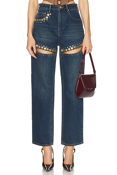 Crystal Cut Out Straight Leg Jeans