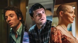 (L-R) Jeremy Allen White as Bruce Springsteen in "Springsteen: Deliver Me from Nowhere," Josh Hutcherson as Mike Schmidt in "Five Nights at Freddys 2" and Emma Stone as Michelle Fuller in "Bugonia"