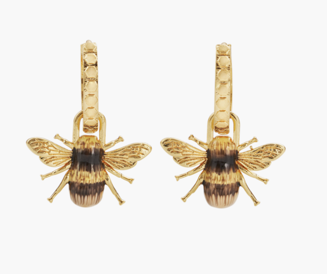 Gold bee hoop earrings