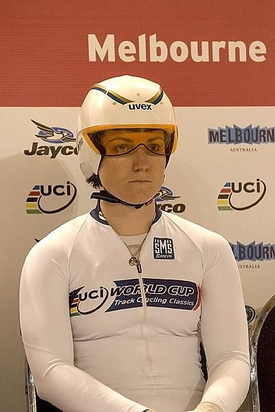 Aussie track star Anna Meares focuses on the task ahead for her ride in the women's 500m time trial in Melbourne.
