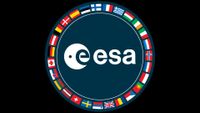 A circular blue patch is surrounded by world flags around its circumference while in the middle in white letters is "esa" all lowercase. 