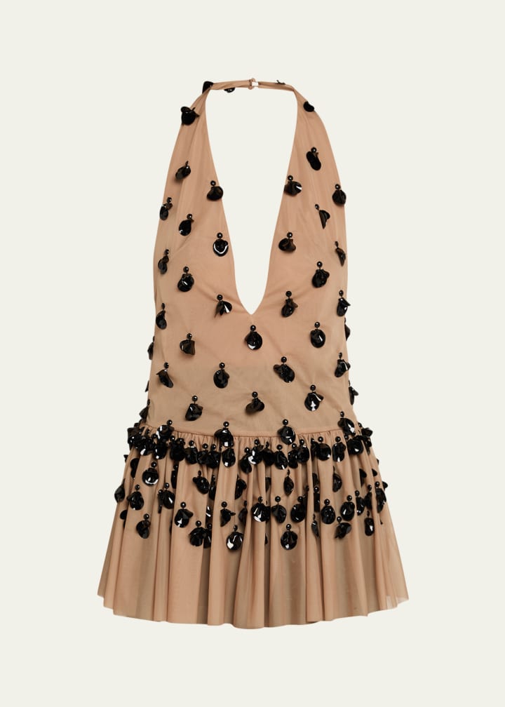 Embellished Plunging Halter Peplum Top