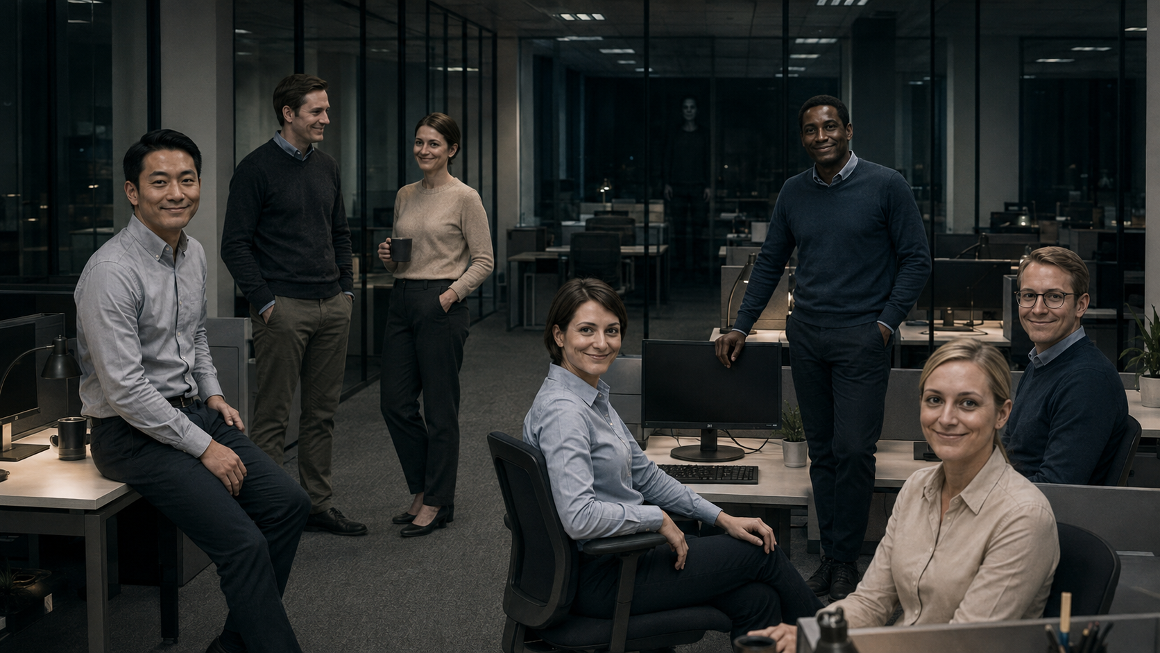 Creepy scene in an office.