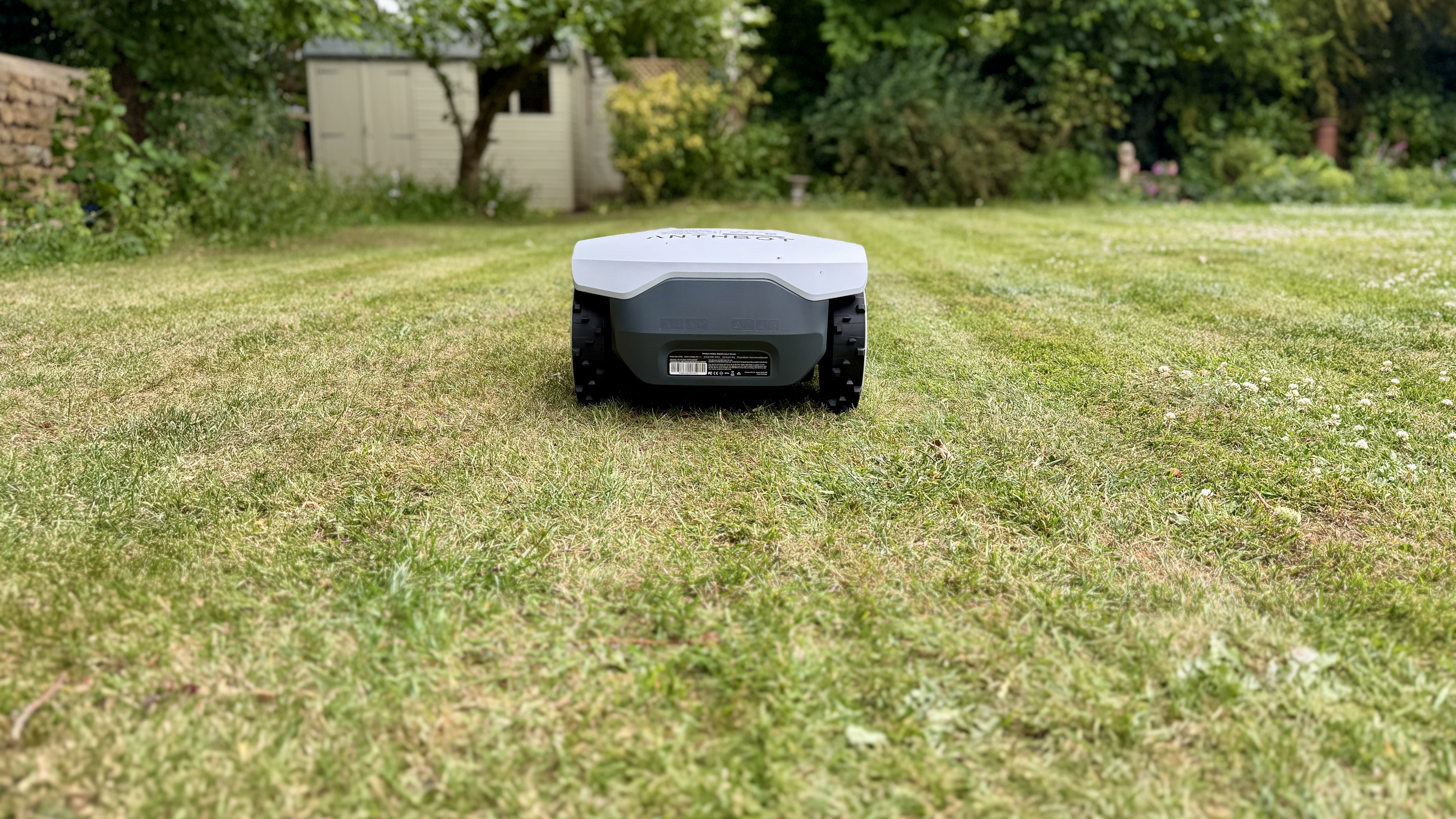 Anthbot Genie 300 robot lawn mower in reviewer's yard
