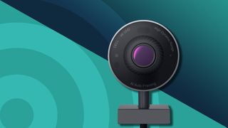 A Dell webcam, one of the best business webcam picks, against a techradar background
