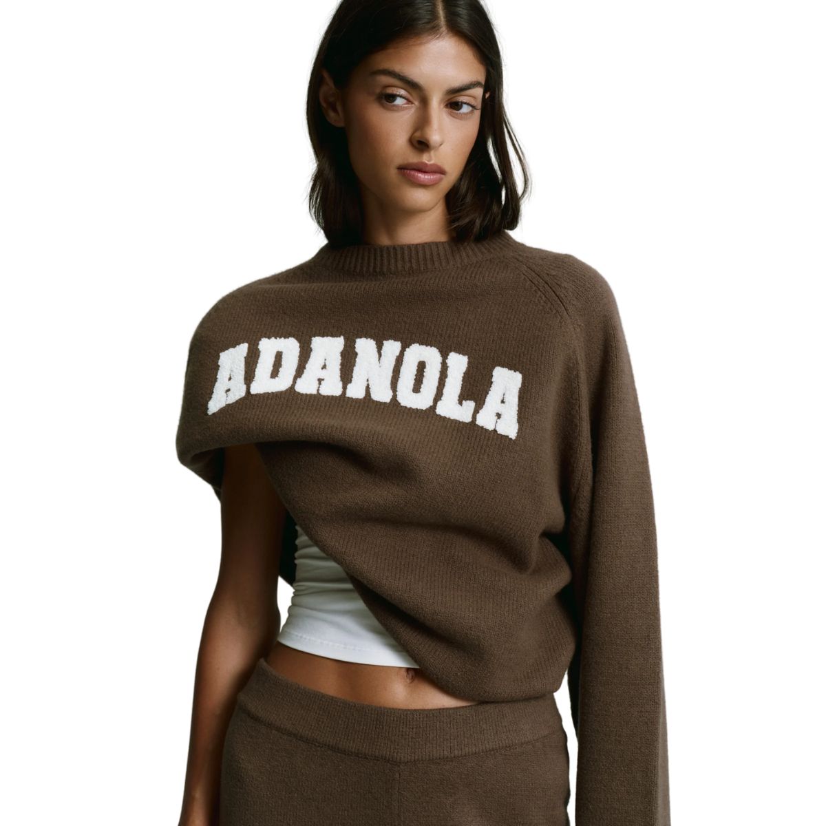 Varsity Boucle Oversized Knit Sweatshirt - Dark Cocoa Brown/marshmallow White