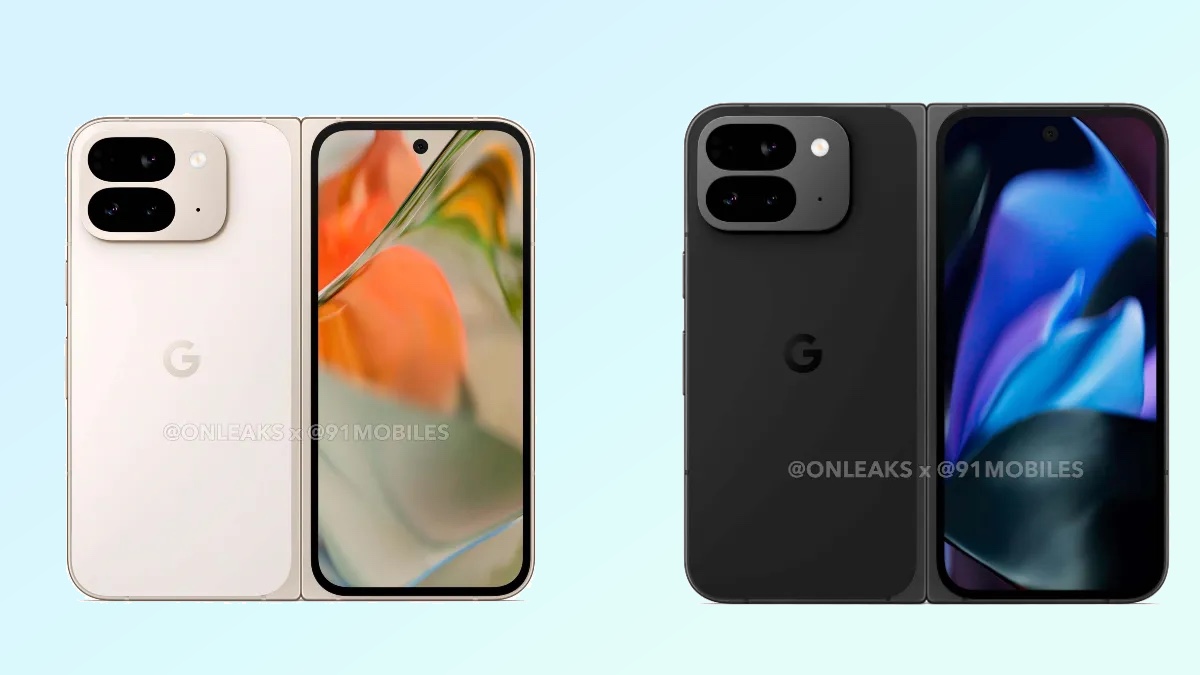 render Pixel 9 Pro Fold dalam warna putih dan hitam