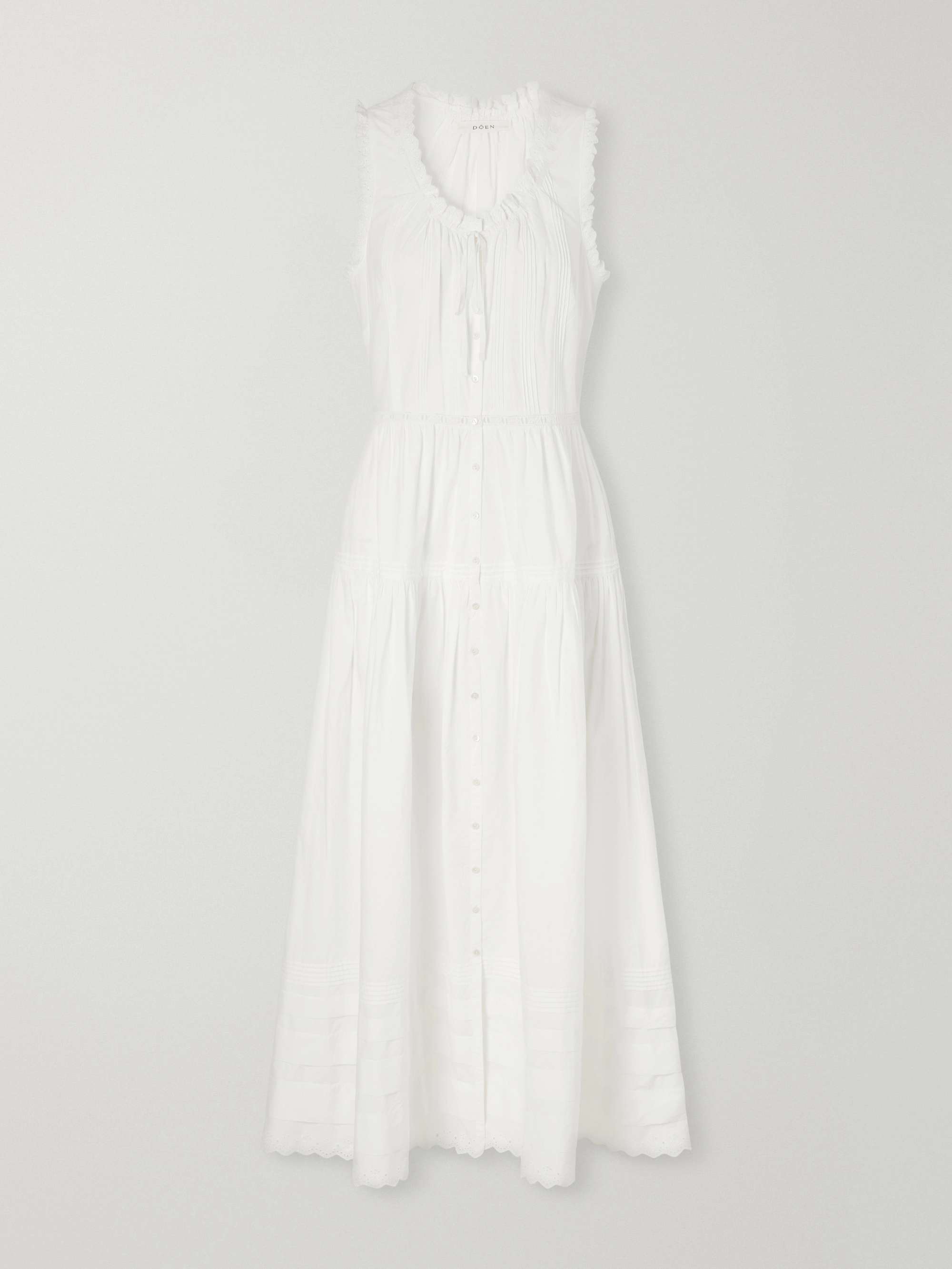 Hortense Pintucked Embroidered Organic Cotton Midi Dress