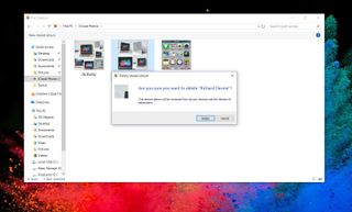 Delete a Shared Photo Album on PC by showing steps: Open iCloud Photos, Find the folder, Delete it