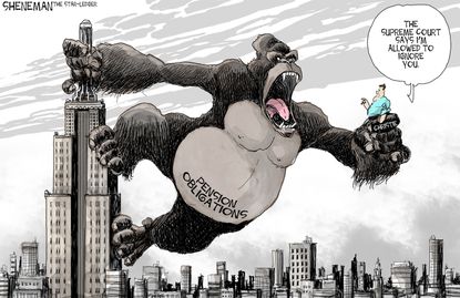 Political cartoon U.S. New Jersey Pensions