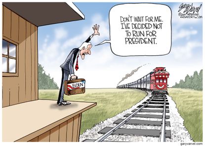 Political cartoon U.S. Joe Biden Election Train Station&nbsp;