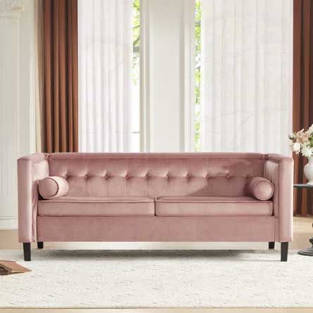 pink velvet sofa