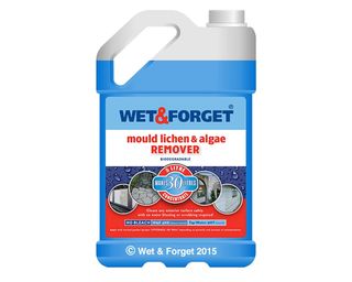 A blue bottle of Wet & Forget concentrated patio cleaner