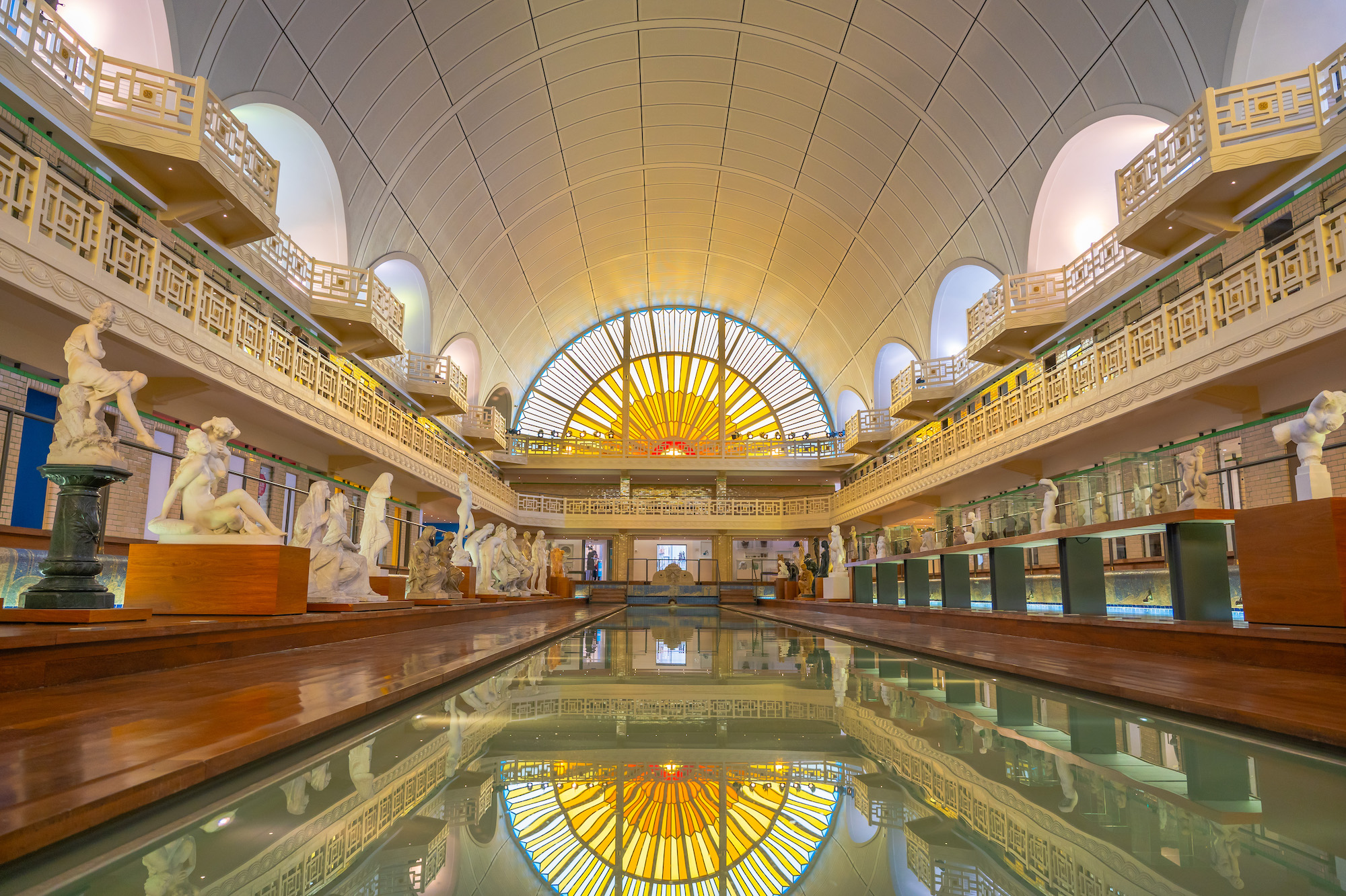 The Piscine museum in Roubaix just outside Lille, with stained glass window and 1920s pool