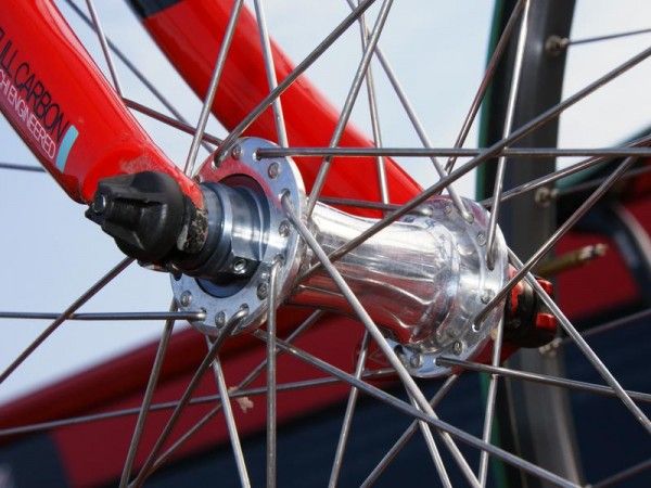 Cooke's spare bike was equipped with traditional box-section wheels.