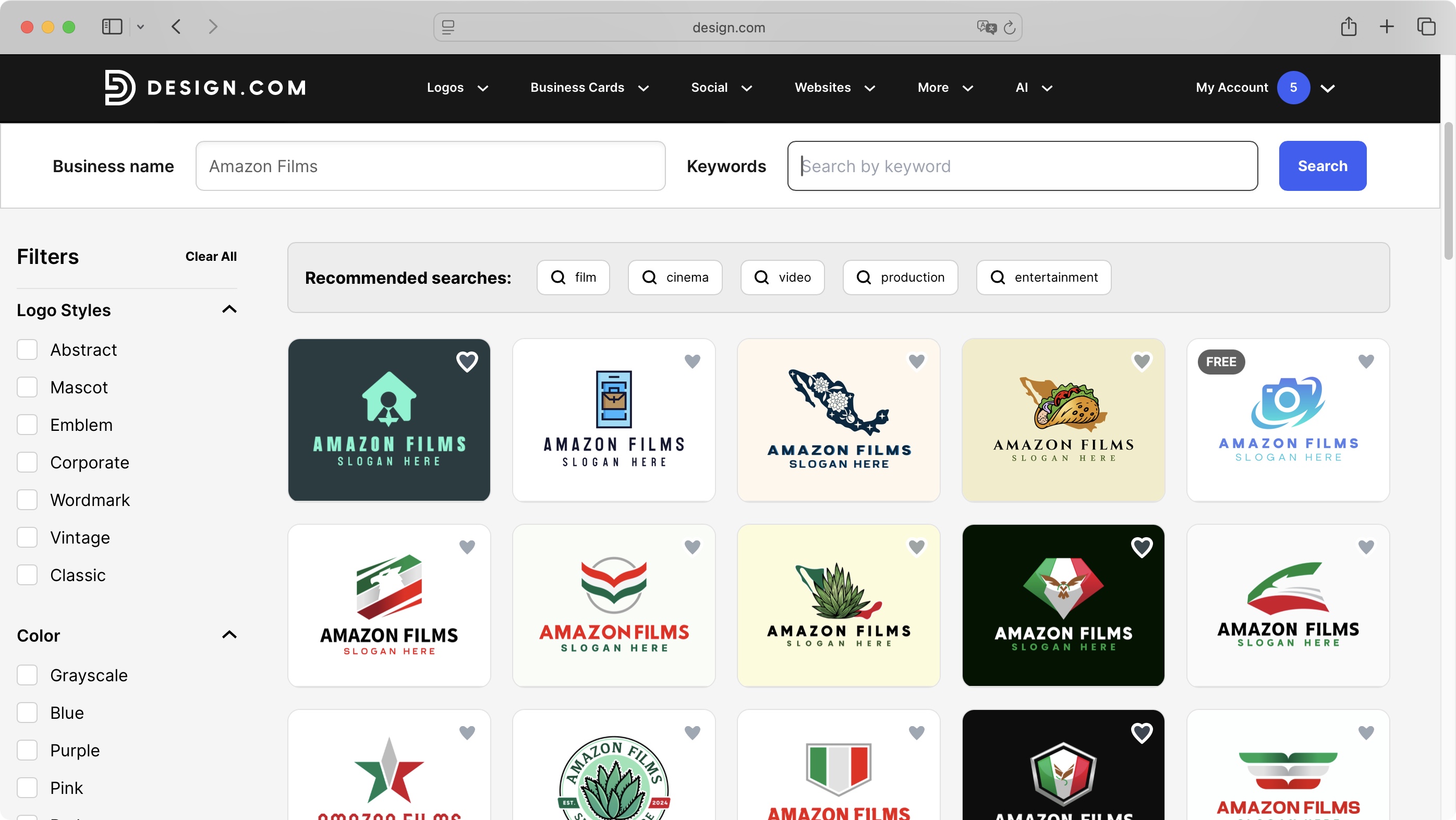 Design.com interface during our review
