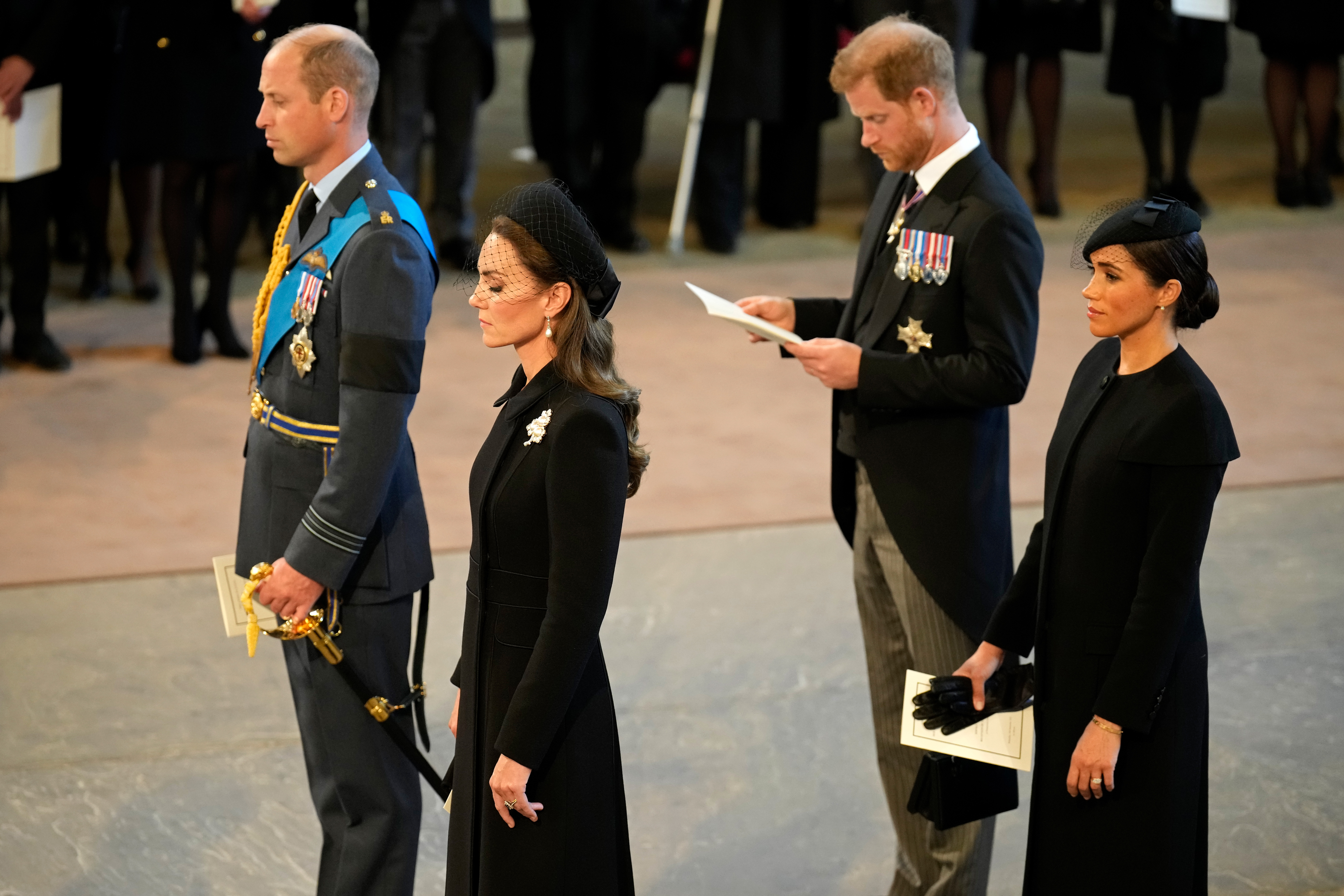 Prince William, Princess Kate, Prince Harry, Meghan Markle mourning Queen Elizabeth in September 2022