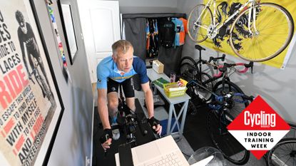 Male cycling over 50 riding indoors