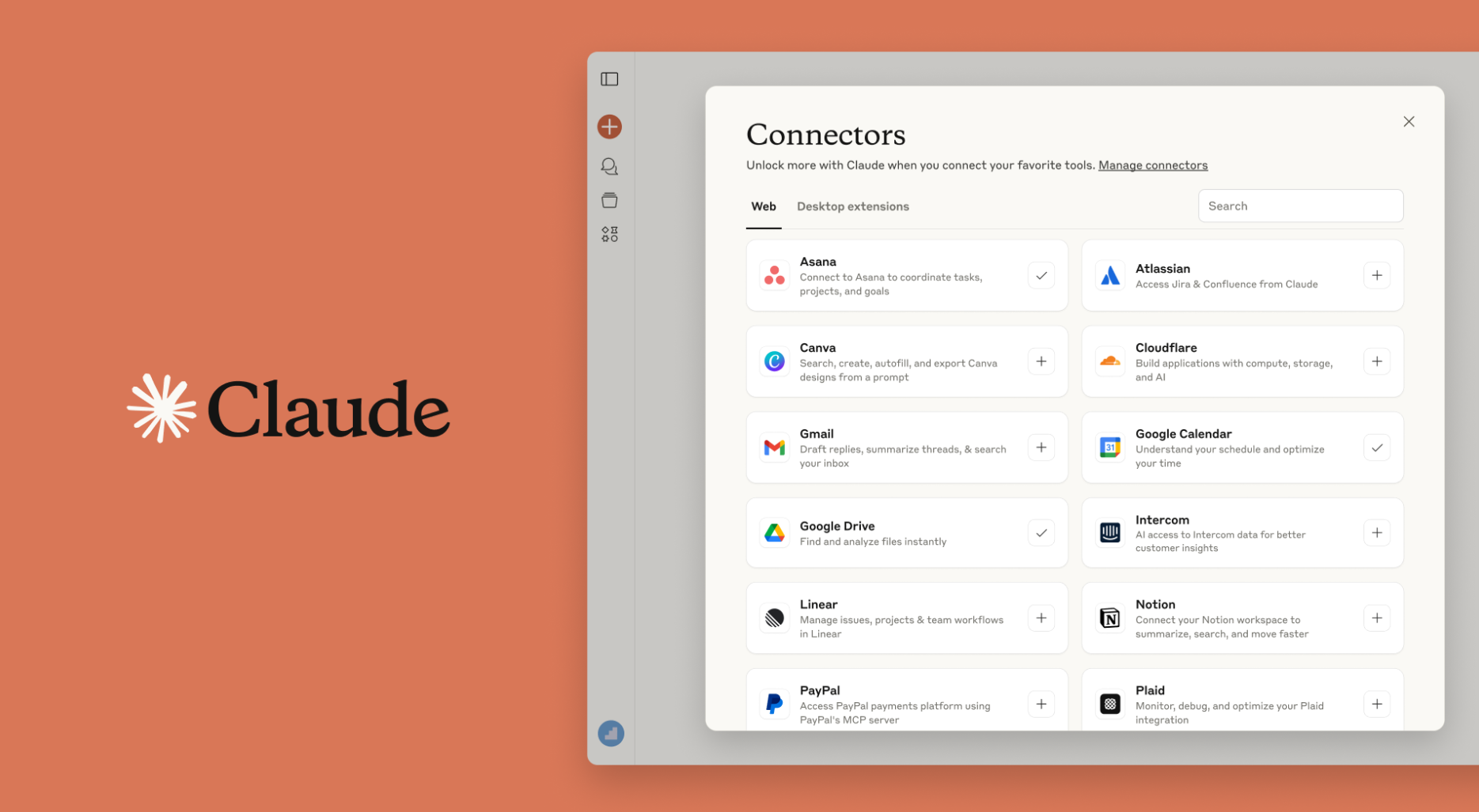 Claude Connectors screen