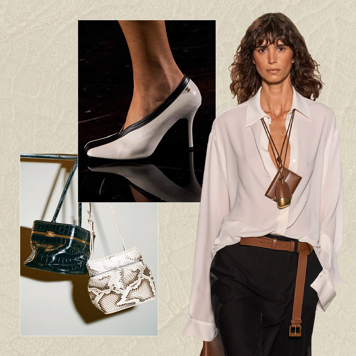 a collage of runway and designer showroom imagery featuring the most important designer investment buys of spring 2026