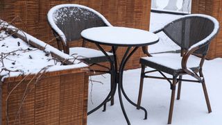 Snow on outdoor furniture