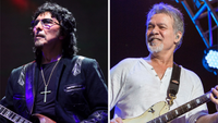 Tony Iommi onstage in 2012 and Eddie Van Halen onstage in 2015