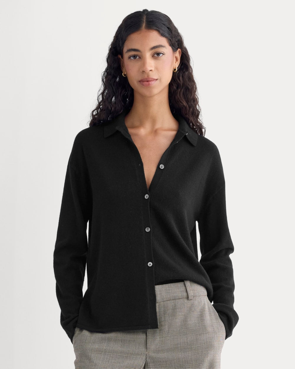Cashmere Button-Up Shirt | Black - Xxs