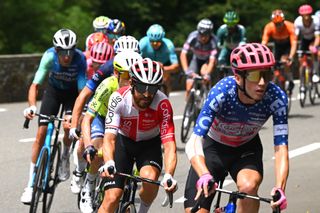 SAINTLARYSOULAN PLA DADET FRANCE JULY 13 Simon Geschke of Germany and Team Cofidis competes in the breakaway during the 111th Tour de France 2024 Stage 14 a 1519km stage from Pau to SaintLarySoulan Pla dAdet 1653m UCIWT on July 13 2024 in SaintLarySoulan Pla dAdet France Photo by Dario BelingheriGetty Images