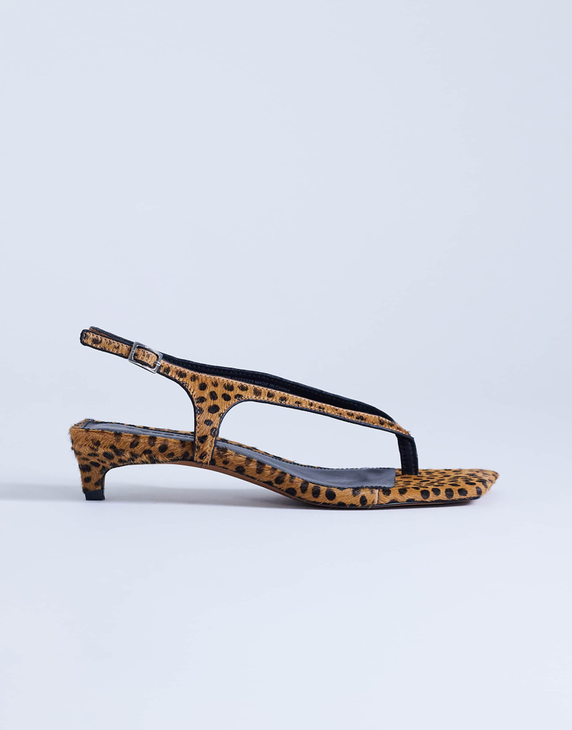Topshop Sunshine Toe Thong Mid Heel Sandal in Deer Print Hair on Real Leather
