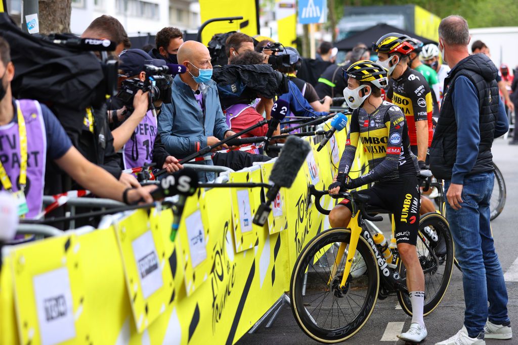 PONTIVY FRANCE JUNE 28 Jonas Vingegaard of Denmark and Team JumboVisma at start during the 108th Tour de France 2021 Stage 3 a 1829km stage from Lorient to Pontivy Press Media LeTour TDF2021 on June 28 2021 in Pontivy France Photo by Tim de WaeleGetty Images