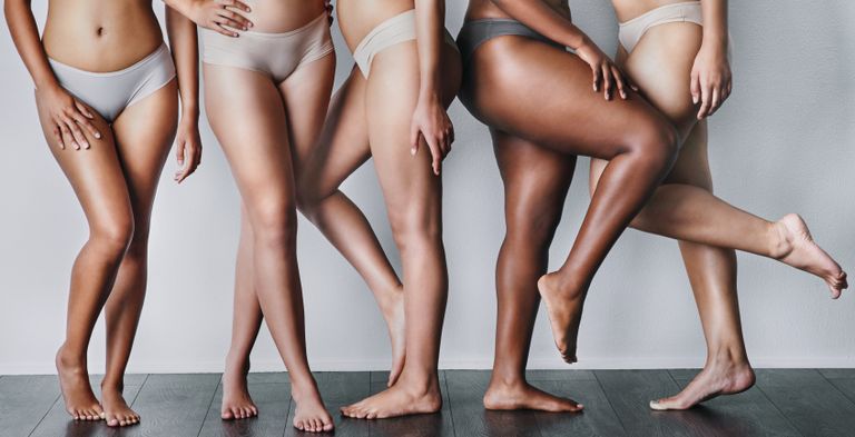 Studio shot of unrecognizable women posing against a grey background, women hips, hip dips, what are hip dips