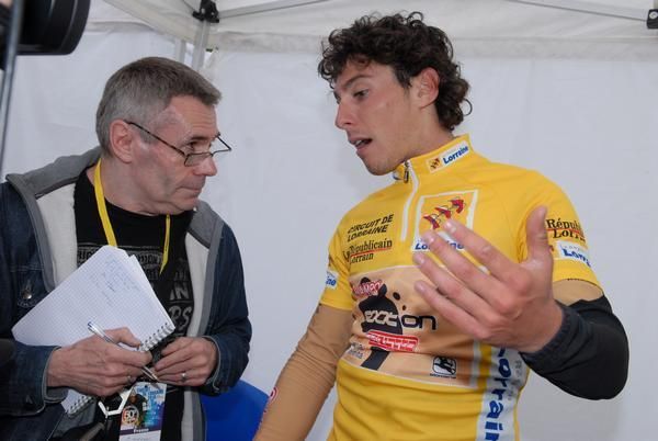 Felline with a race official after the race