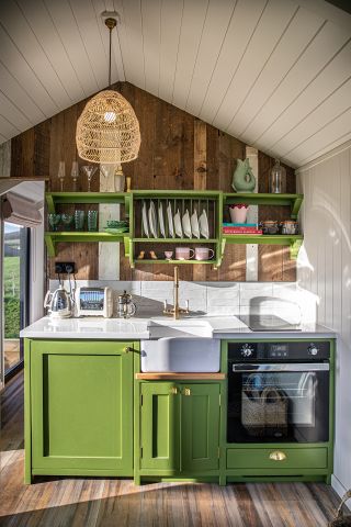 Small cottage kitchen ideas - small kitchen green shepherds hut