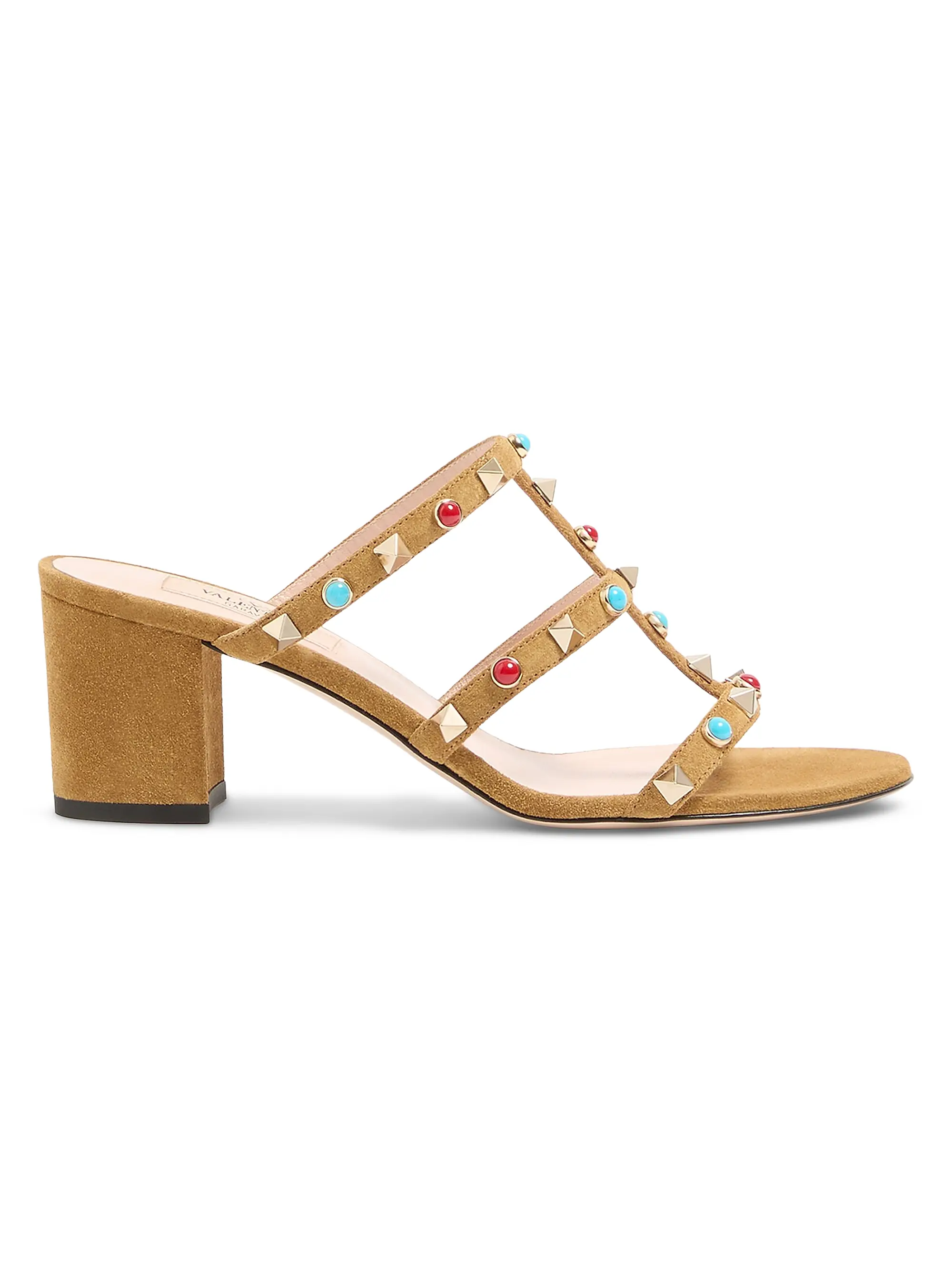 Rockstud Slide Sandals in Suede With Cabochon Stones 60mm