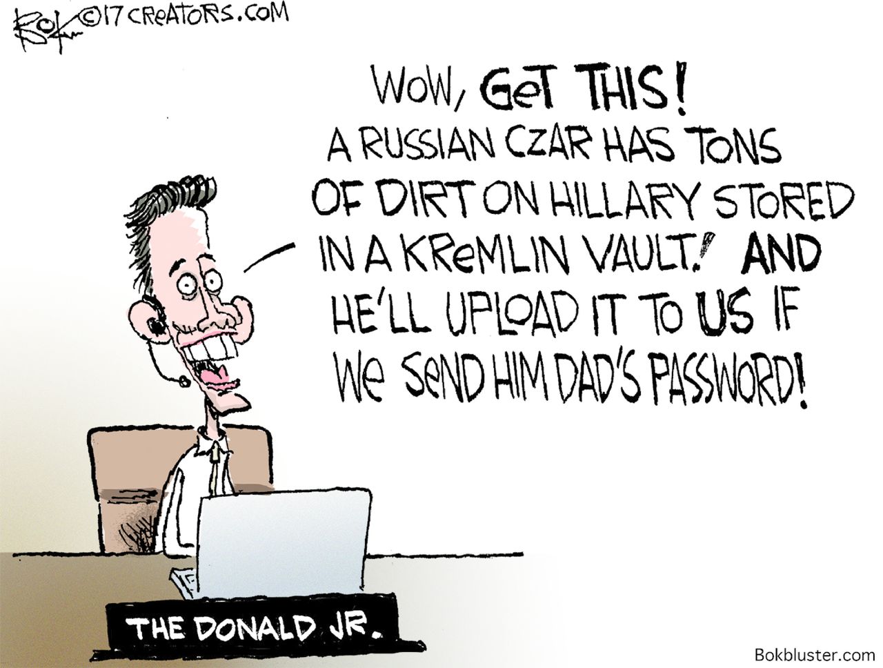 Political cartoon U.S. Trump Jr. Russian collusion