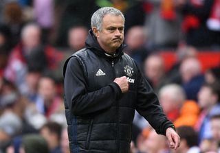 Romelu Lukaku of Manchester United speaks with Jose Mourinho during the Premier League match between Manchester United and Liverpool at Old Trafford on March 10, 2018 in Manchester, England. (Photo by Michael Regan/Getty Images)