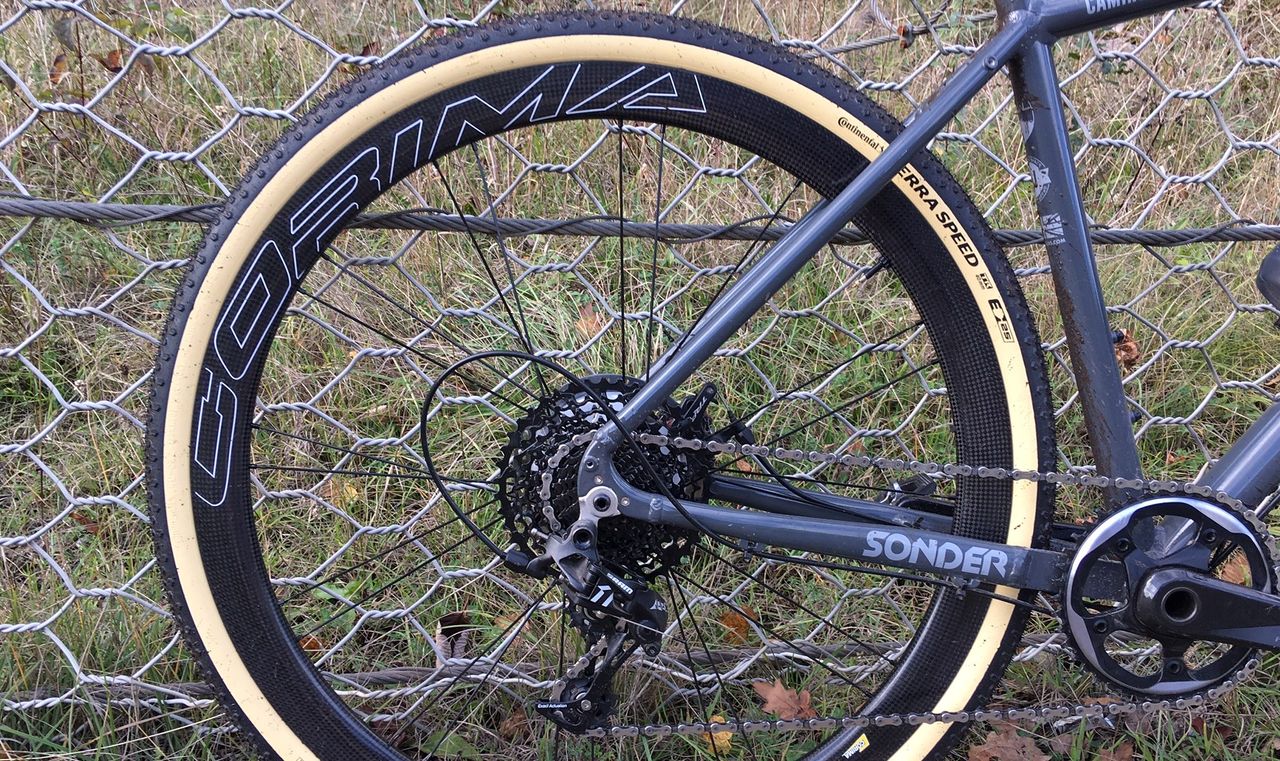 Images shows rear wheel of Corima Essentia 40 wheelset