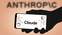 Claude on phone with Anthropic logo in the background