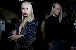 Blonde models with side partings