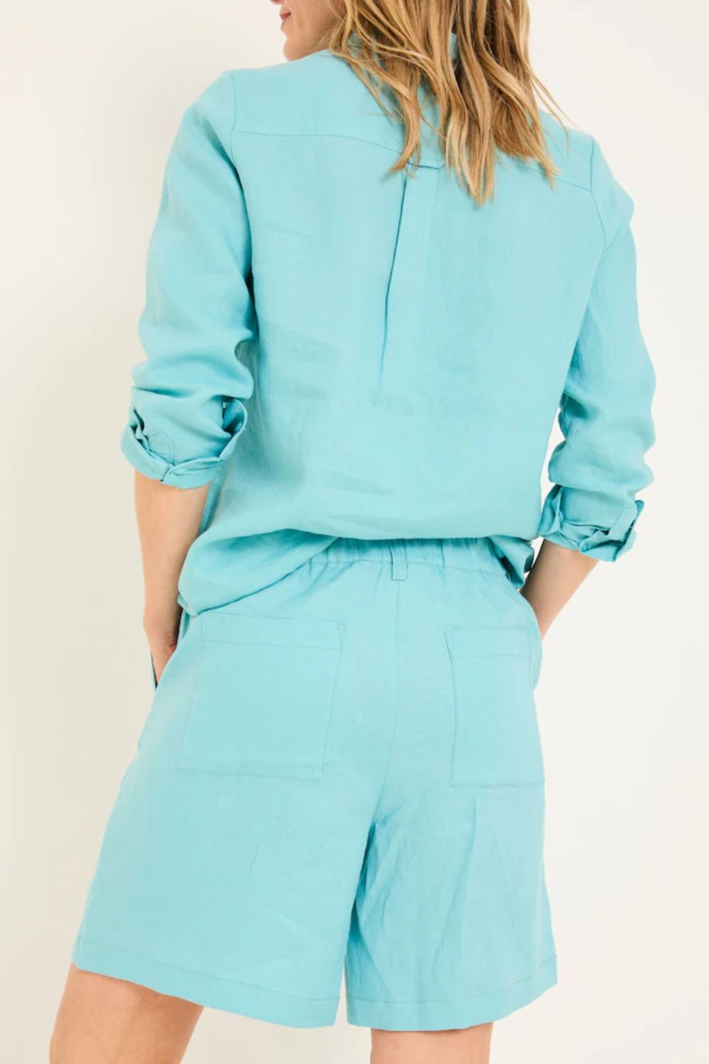 Nell Turquoise Blue Linen Shorts