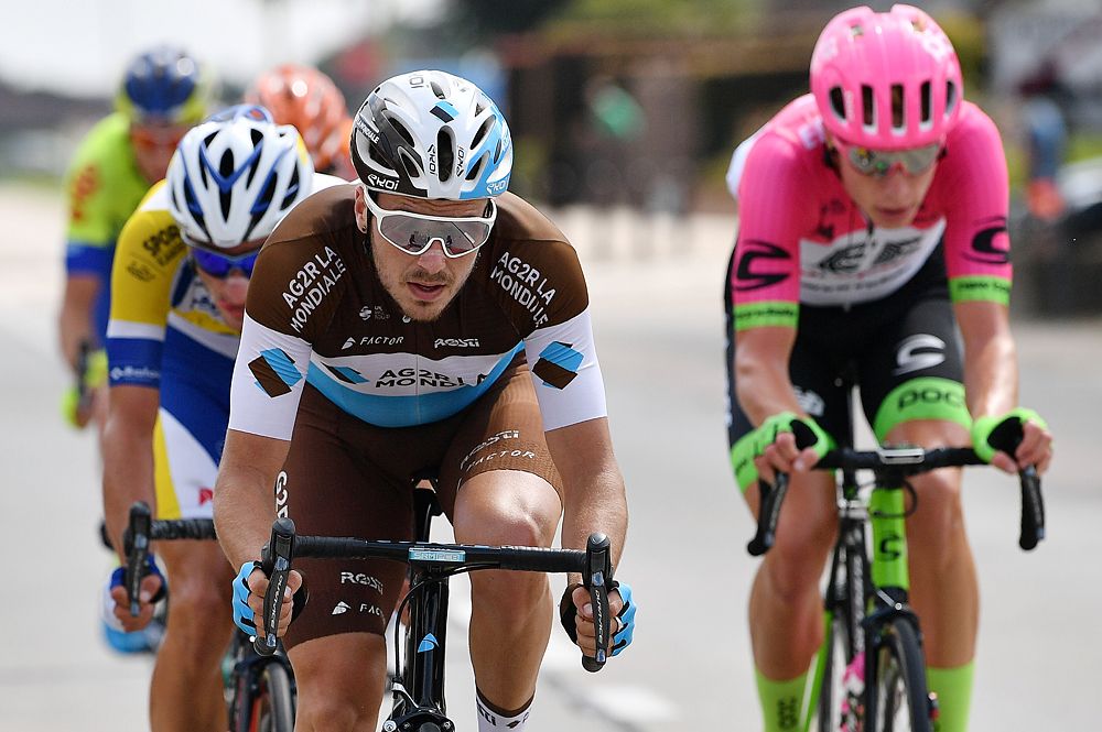 Alexis Gougeard of France and Team AG2R La Mondiale leads one of the breakaways during stage 4 at BinckBank Tour