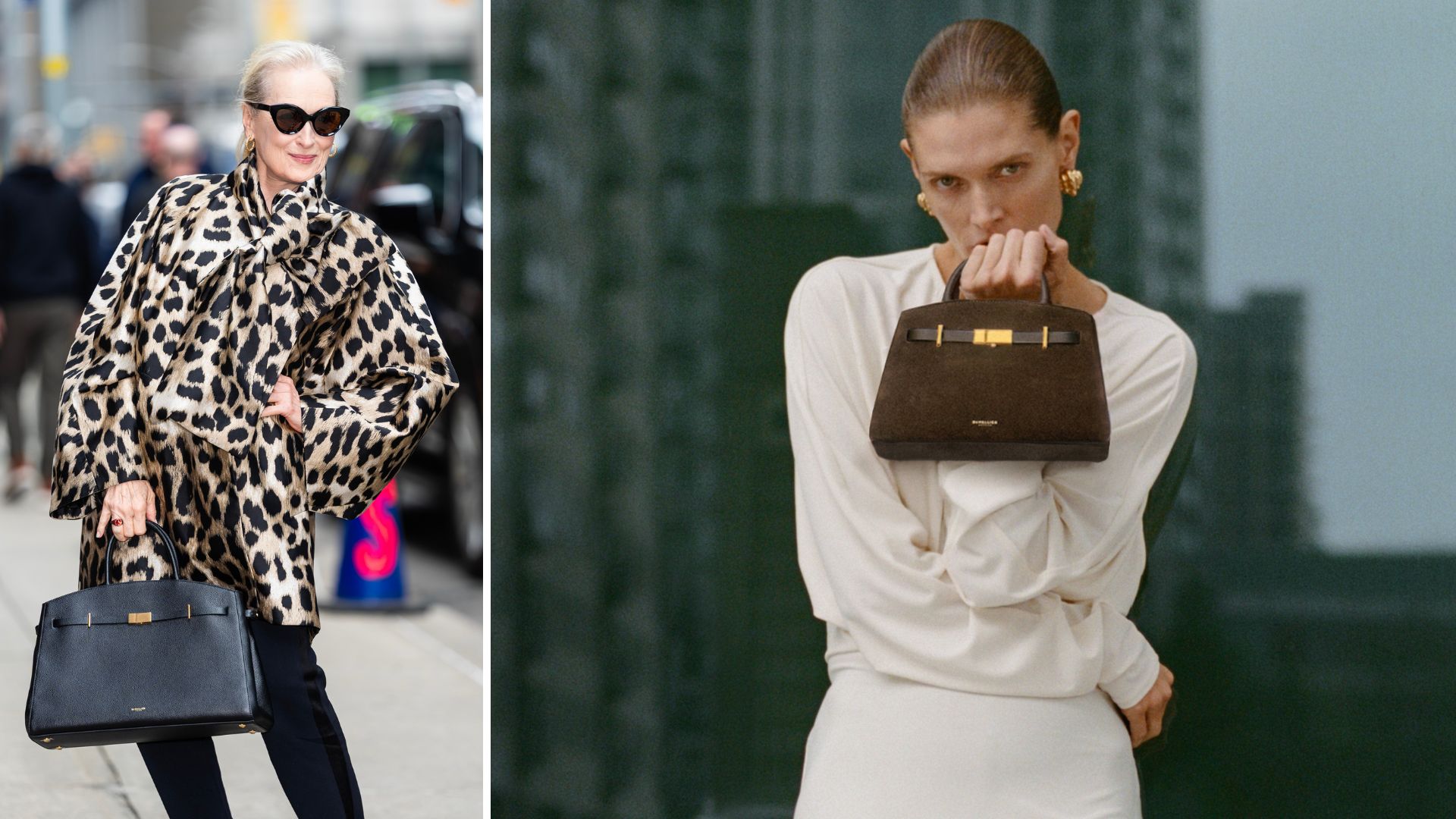 Meryl Streep and a model carrying the DeMellier Hudson bag