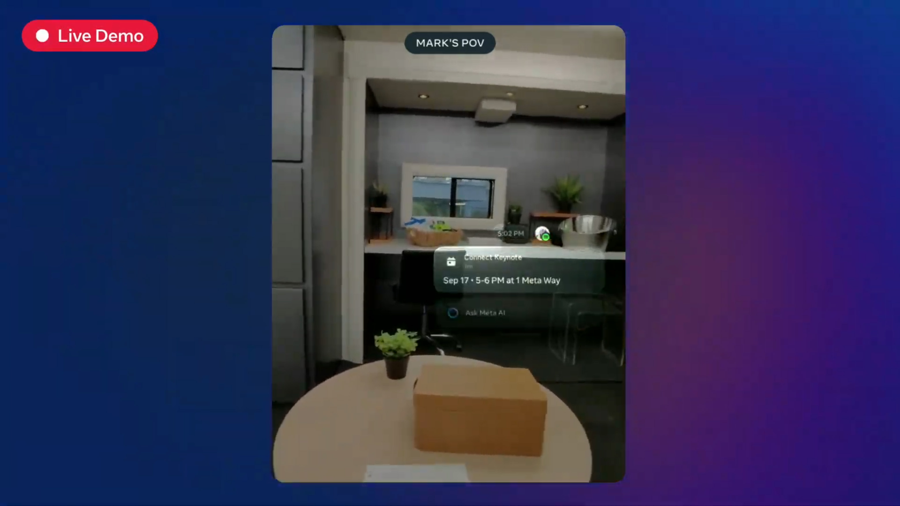 POV from Meta Ray-Ban Display Glasses as Mark Zuckerberg walks up to the stage for Meta Connect 2025