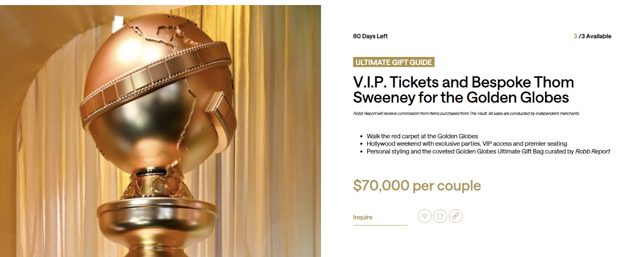 Golden Globes Ticket sale on the Robb Report