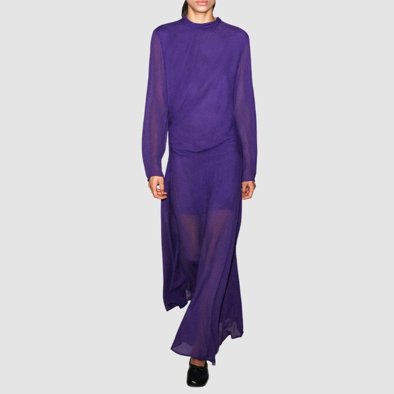 Draped High-Neck Maxi Dress on model