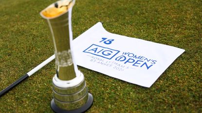 The AIG Women's Open trophy and flag