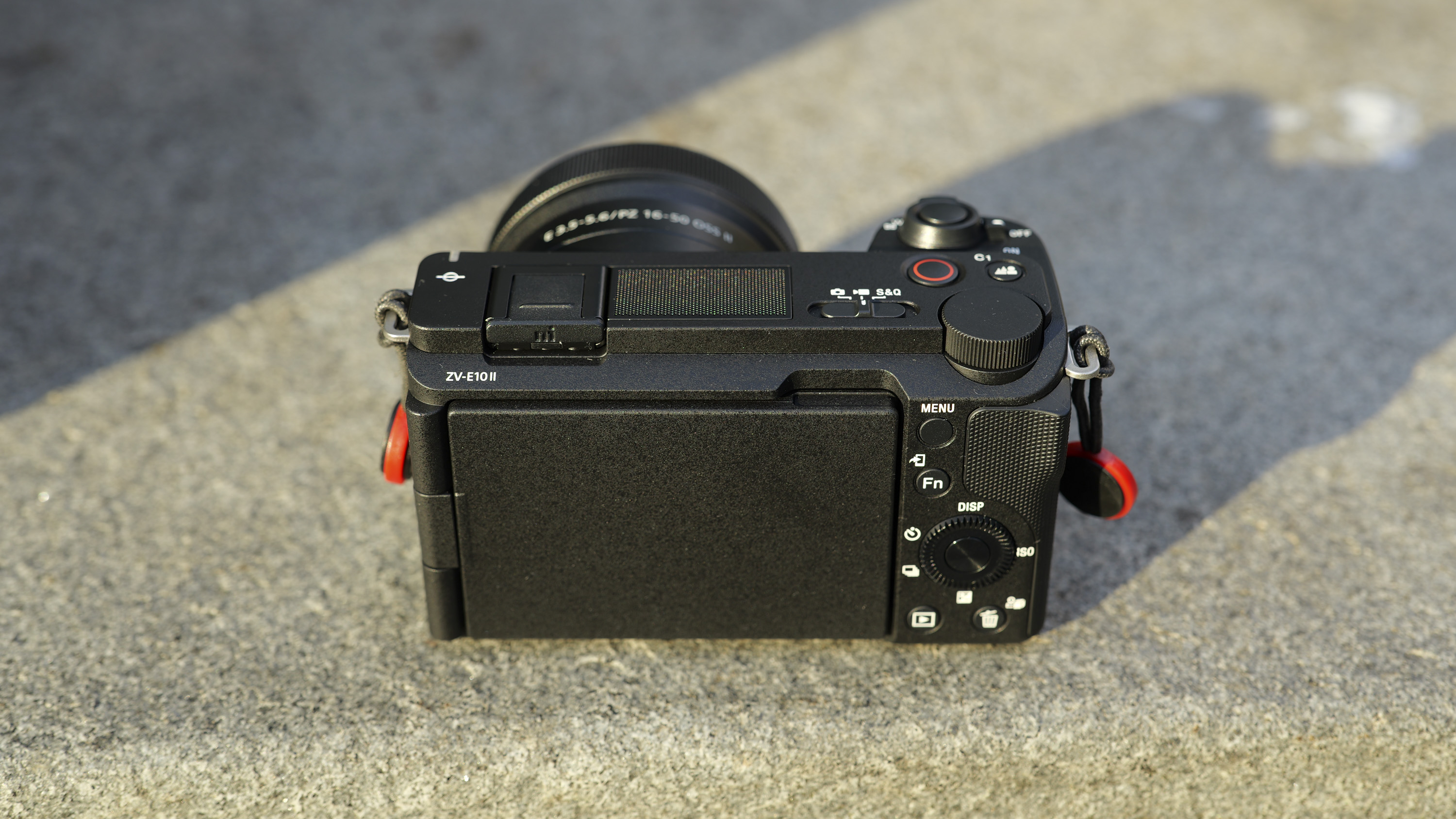 Sony ZV-E10 II camera on a stone surface