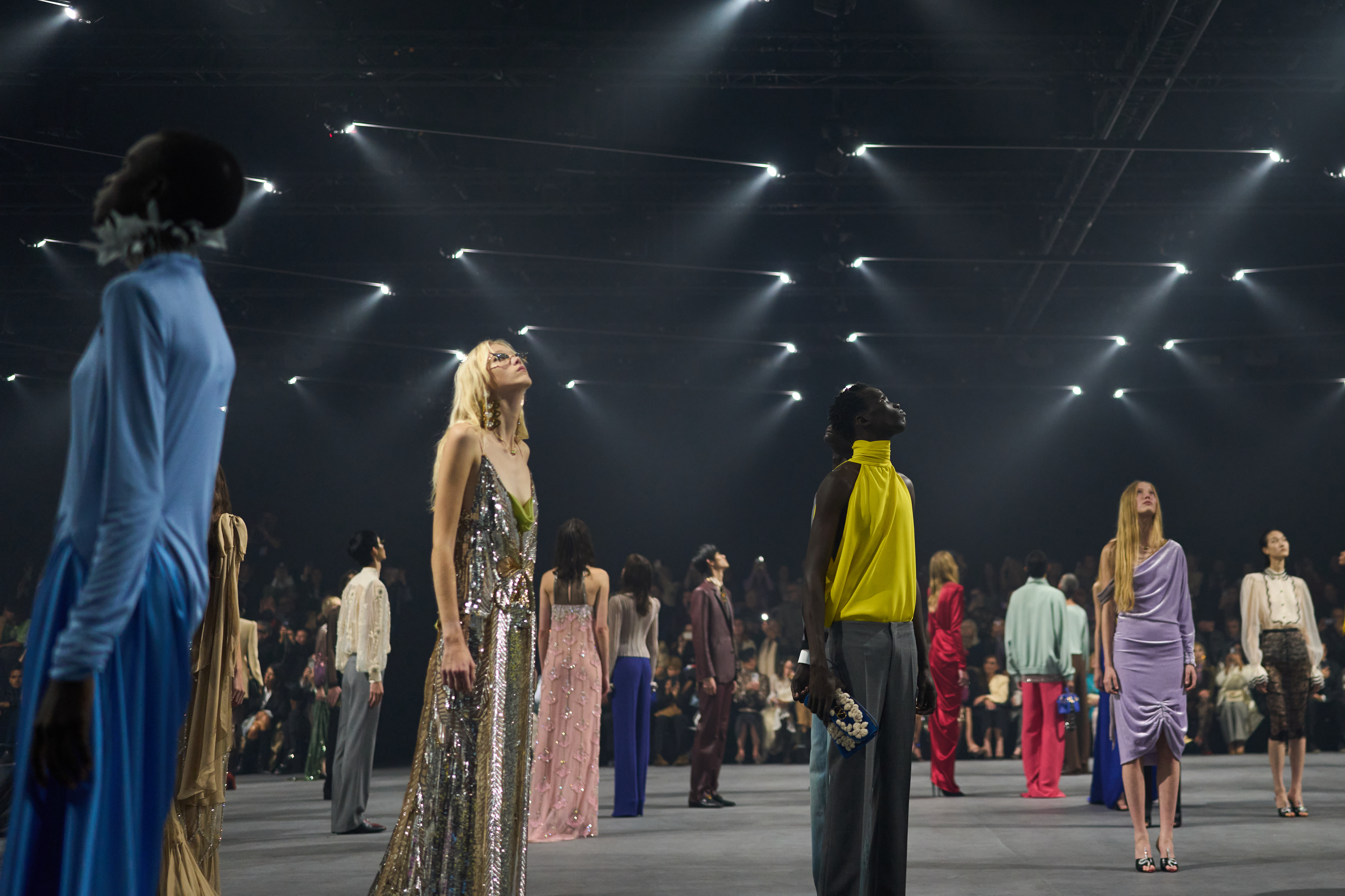 models in the valentino ss26 finale during paris fashion week